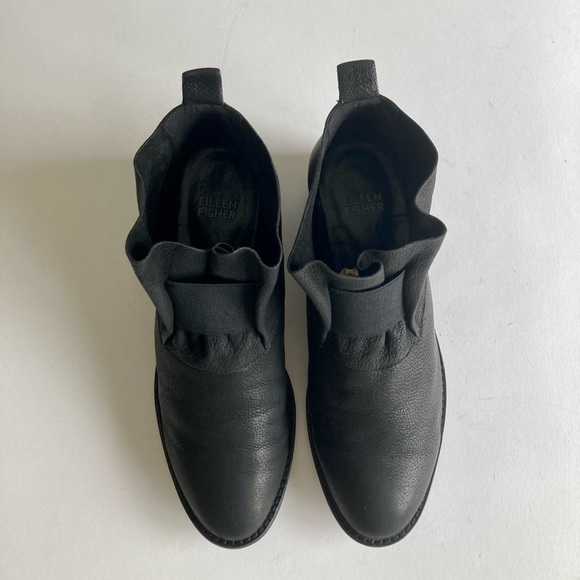 Eileen Fisher Black Genuine Leather Elastic Band Booties size 7 - Picture 5 of 13